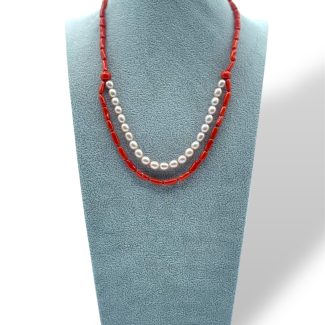 Sciacca Coral and Baroque Pearl Choker, 925 Sterling Silver