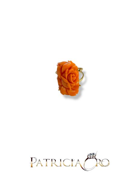 Anello in Corallo Rosa Incisa Oro 9kt