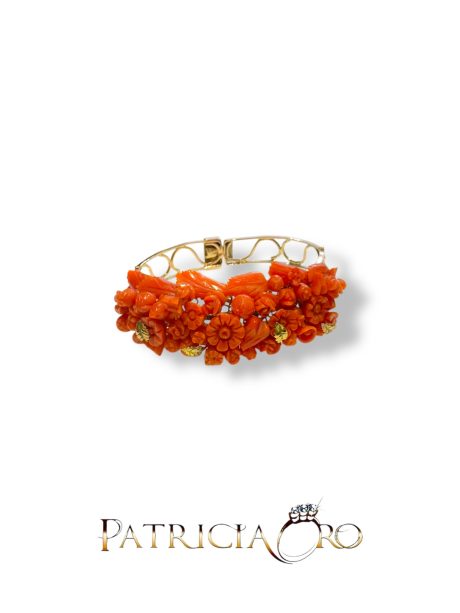 Bracciale Donna in Corallo Inciso Frutta e Fiori Oro 9K