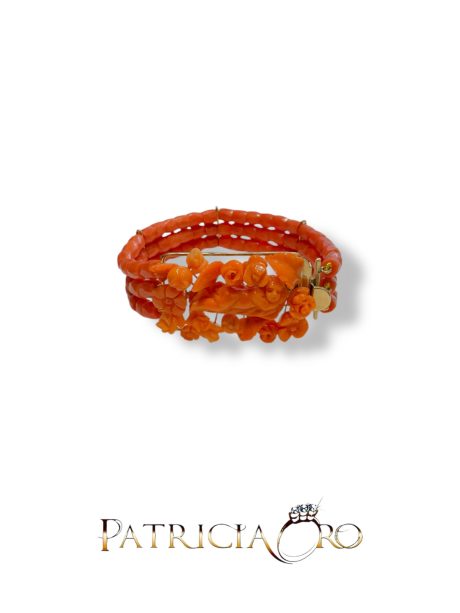 Bracciale Donna Corallo 3 Fili Oro 14kt Sciacca