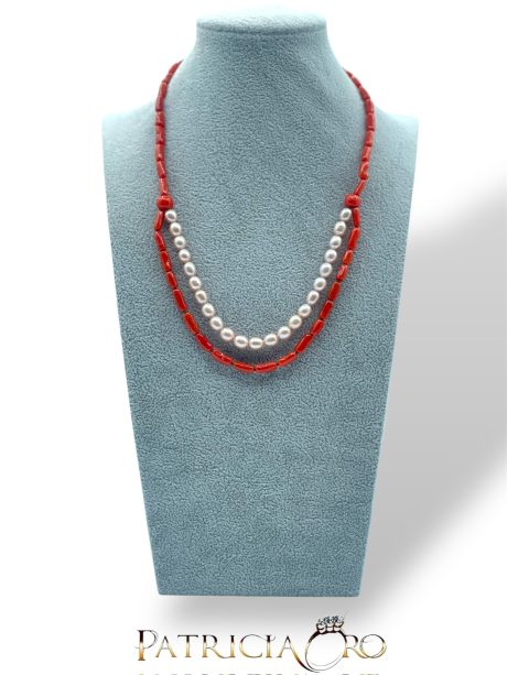 Girocollo Corallo Sciacca e Perle Barocche Argento 925