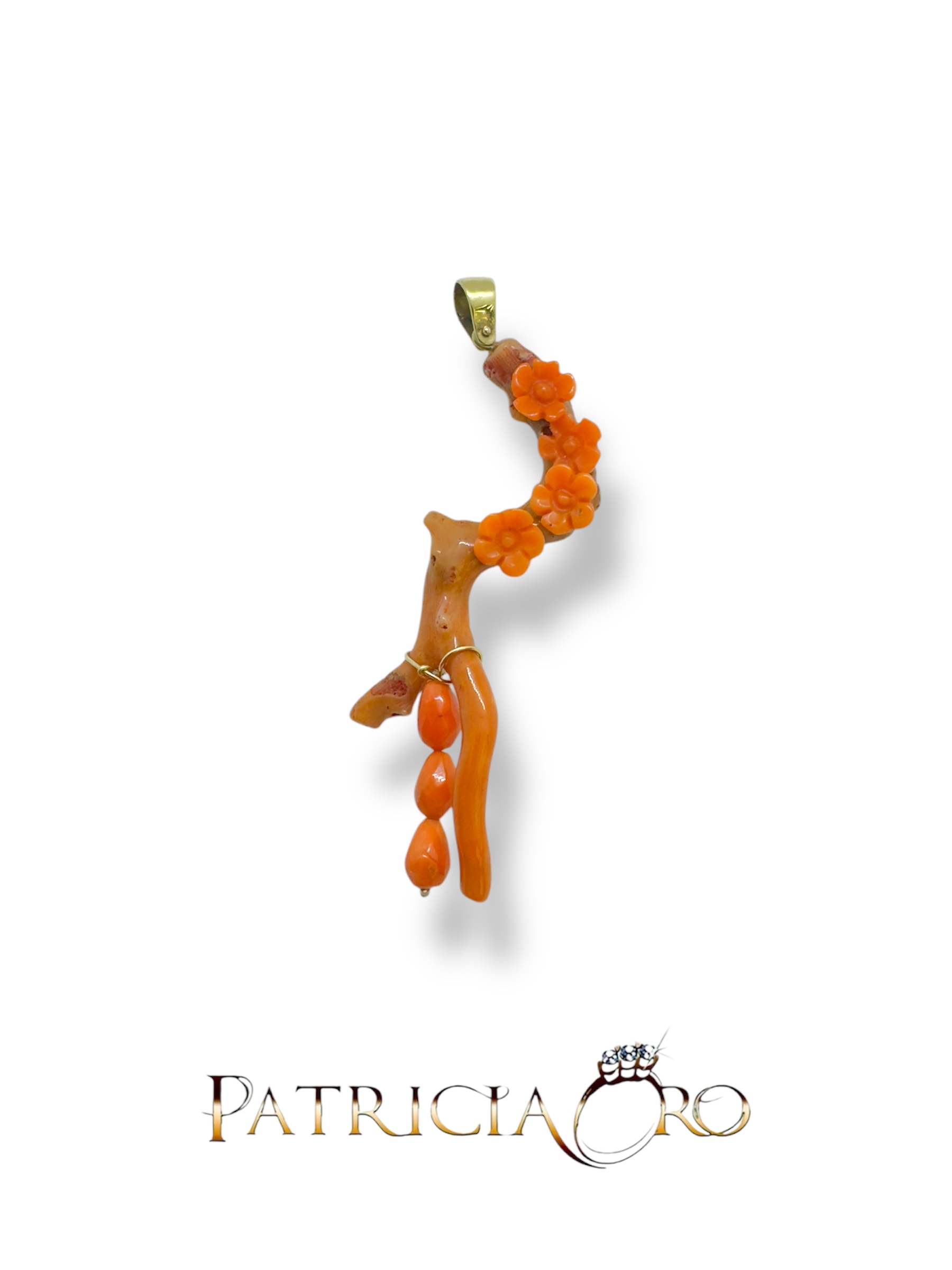 Splendido pendente Ramo Corallo Sciacca, un gioiello made in italy di Patricia Oro Creations, perfetto per un regalo prezioso.