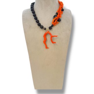 Collana Onice e Corallo con Ramo di Corallo Naturale
