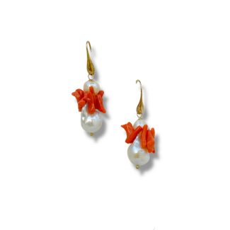 Sciacca Coral and Pearl Earrings in 925 Sterling Silver by Patricia Oro Creations