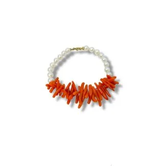 Bracelet Sciacca Coral with Pearls and 925 Silver Clasp