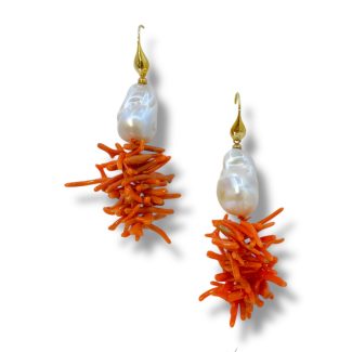 Sciacca Coral and Pearl Earrings in 925 Sterling Silver