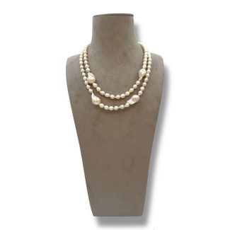 Baroque Pearl Choker Necklace - 2 Strands, 925 Silver