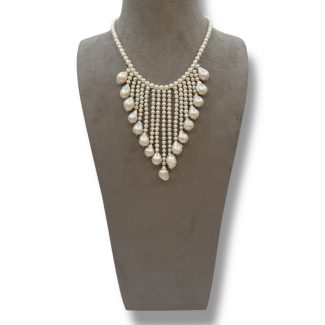 Natural White Baroque and Round Pearl Choker Necklace 45 cm