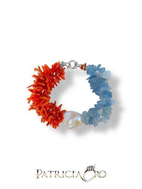 Bracciale con Acqua Marina Corallo e Perle Patricia Oro Creations