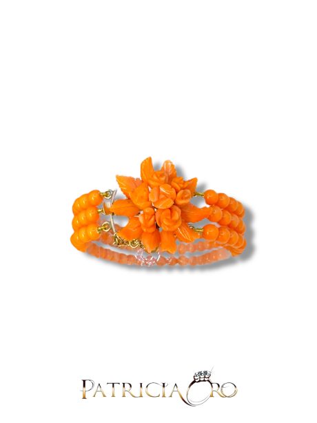 Bracciale Donna Corallo Inciso Frutta e Fiori Oro 9kt