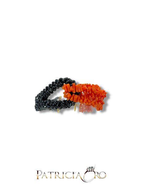 Bracciale Corallo Sciacca e Onice con Chiusura Argento 925