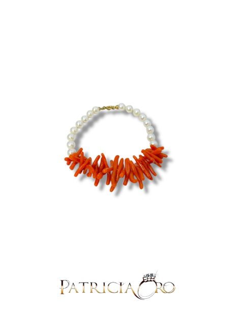 Bracciale Corallo Sciacca con Perle e Chiusura Argento 925