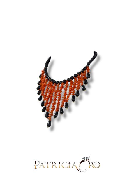 Collana Girocollo Corallo Mediterraneo e Onice Argento 925