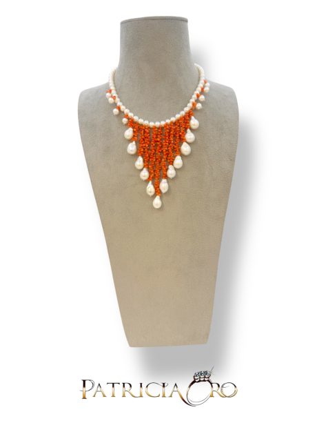 Collana in Corallo Sciacca e Perle Sferiche