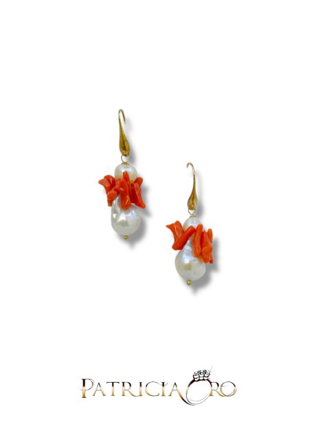 Orecchini Corallo Sciacca e Perle in Argento 925 Patricia Oro Creations
