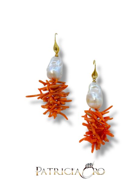 Orecchini Corallo Sciacca e Perle in Argento 925