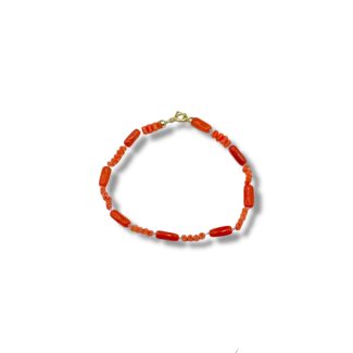 Natural Sciacca Coral Bracelet with Straw and Barrel Beads in 925 Silver