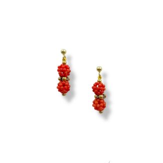 Genuine Mediterranean Coral Drop Earrings in 925 Silver