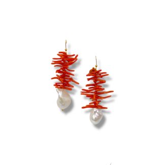 Pendant Earrings with Sciacca Coral and Scaramazze Pearls in 925 Silver