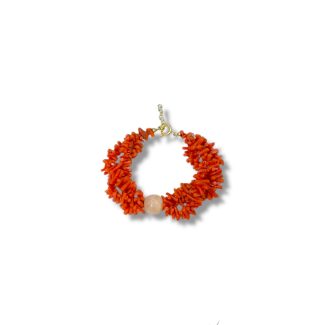 Women's 3-Strand Sciacca Coral and Moonstone Bracelet with 925 Silver Clasp