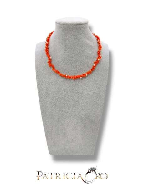 Bracciale in Corallo Sciacca e Perle con Chiusura Argento 925