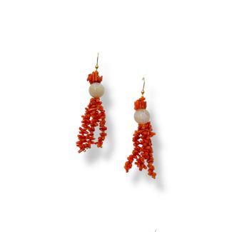 Sciacca Coral and Moonstone Drop Earrings in 925 Sterling Silver