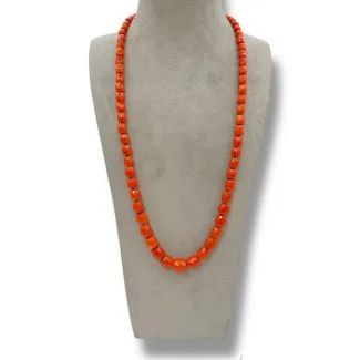 Natural Coral Faceted Barrel Necklace, Sciacca, 18kt Gold