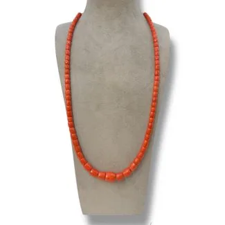 Sciacca Coral Faceted Barrel Bead Necklace
