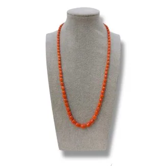 Faceted Barrel Mediterranean Coral Necklace 18kt Gold
