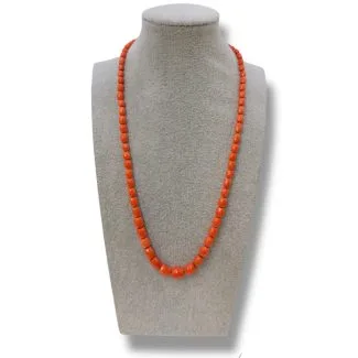 Faceted Barrel Bead Necklace Natural Sciacca Coral 18kt Gold