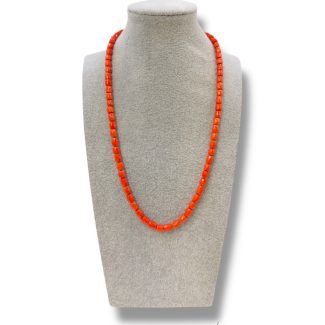 Faceted Barrel Sciacca Coral Necklace with 18k Gold Clasp