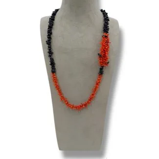 Women's Necklace in Natural Sciacca Coral with Black Tourmaline Patricia Oro