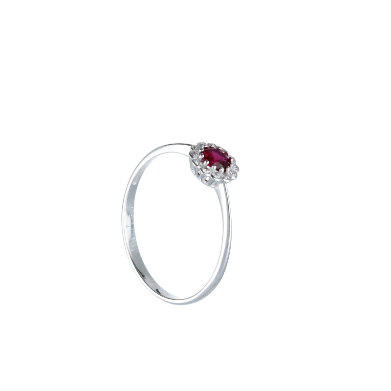 Anello in oro 18k con zircone rosso, un gioiello di lusso perfetto per un'occasione speciale. (Vista 2)