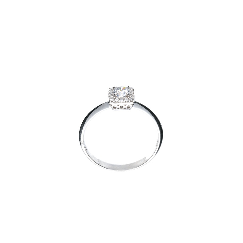 Splendido anello in oro bianco 18k con zirconi, un gioiello di lusso perfetto per un'occasione speciale. (Vista 2)