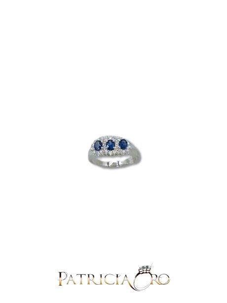 Anello Trilogy Zaffiro e Diamanti in Oro Bianco 18kt Davite&Delucchi