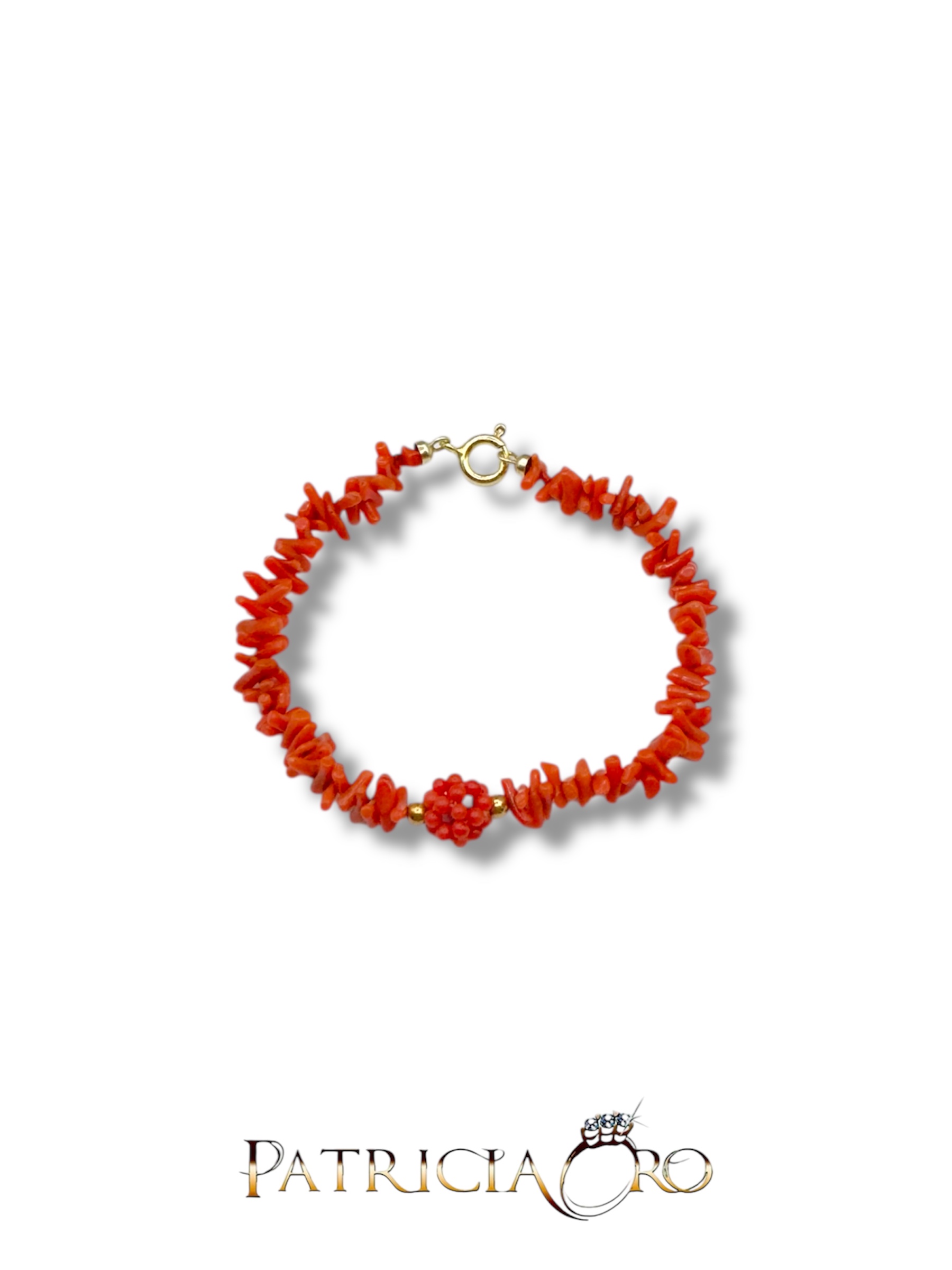 Bracciale con Corallo Sciacca Naturale di Patricia Oro Creations: un gioiello made in italy di alta gioielleria, perfetto per un regalo prezioso.