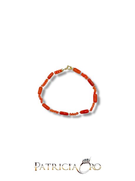 Bracciale Corallo Sciacca Naturale Cannucce Barilotto Argento 925