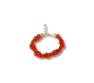 Splendido bracciale da donna a due fili con corallo naturale, un gioiello made in italy di Patricia Oro Creations, perfetto per un'eleganza senza tempo.