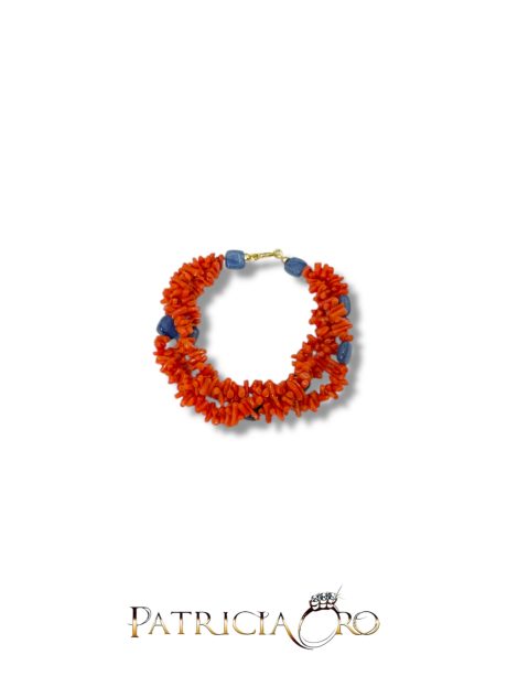 Bracciale Donna 3 Fili Corallo Naturale e Iolite Argento 925