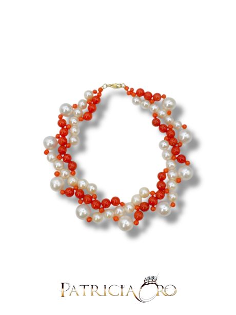 Bracciale Donna Corallo e Perle Sferiche Oro 18k