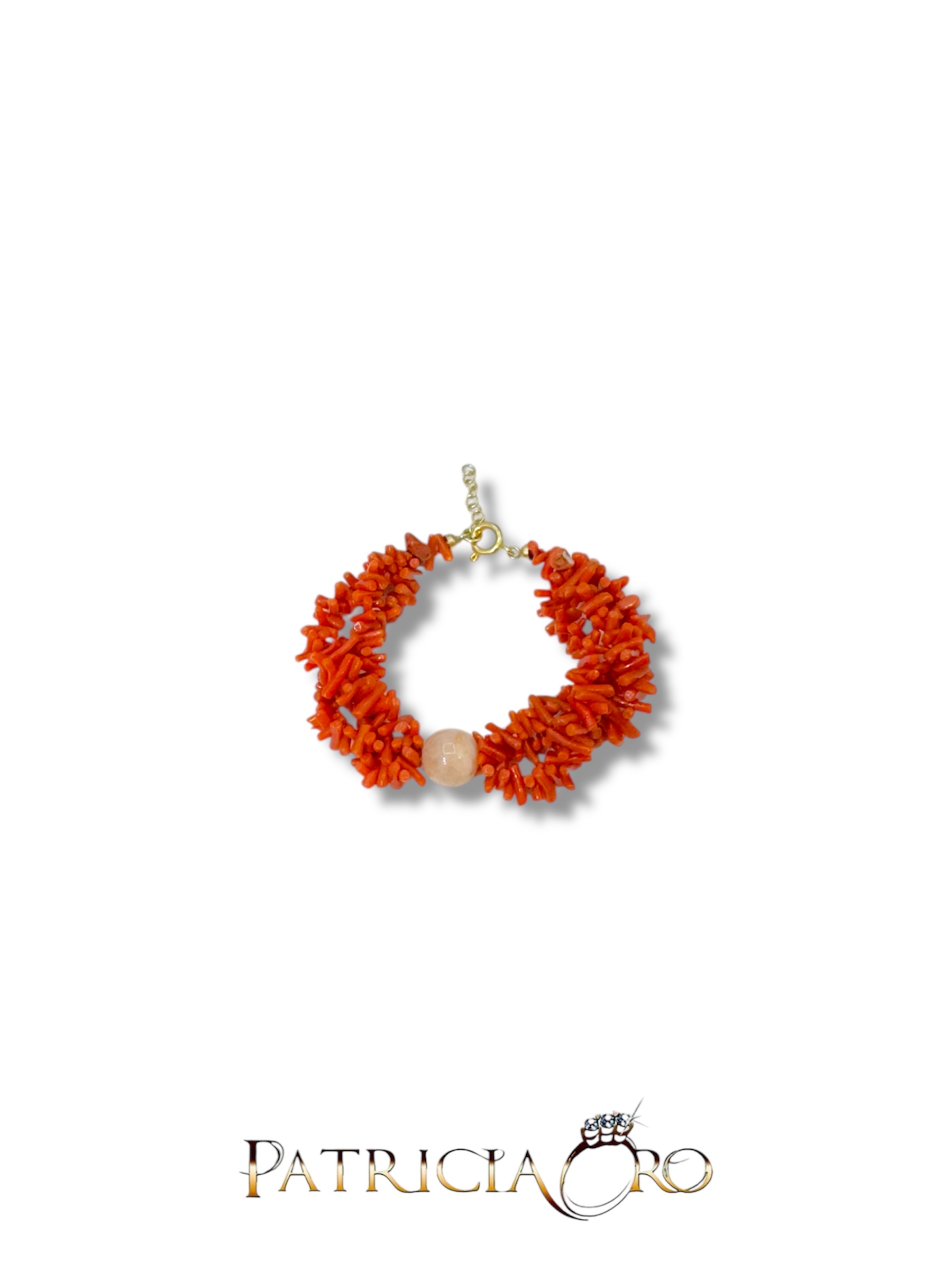 Bracciale da donna Patricia Oro Creations con corallo e pietra luna, gioielli made in italy di alta qualità.