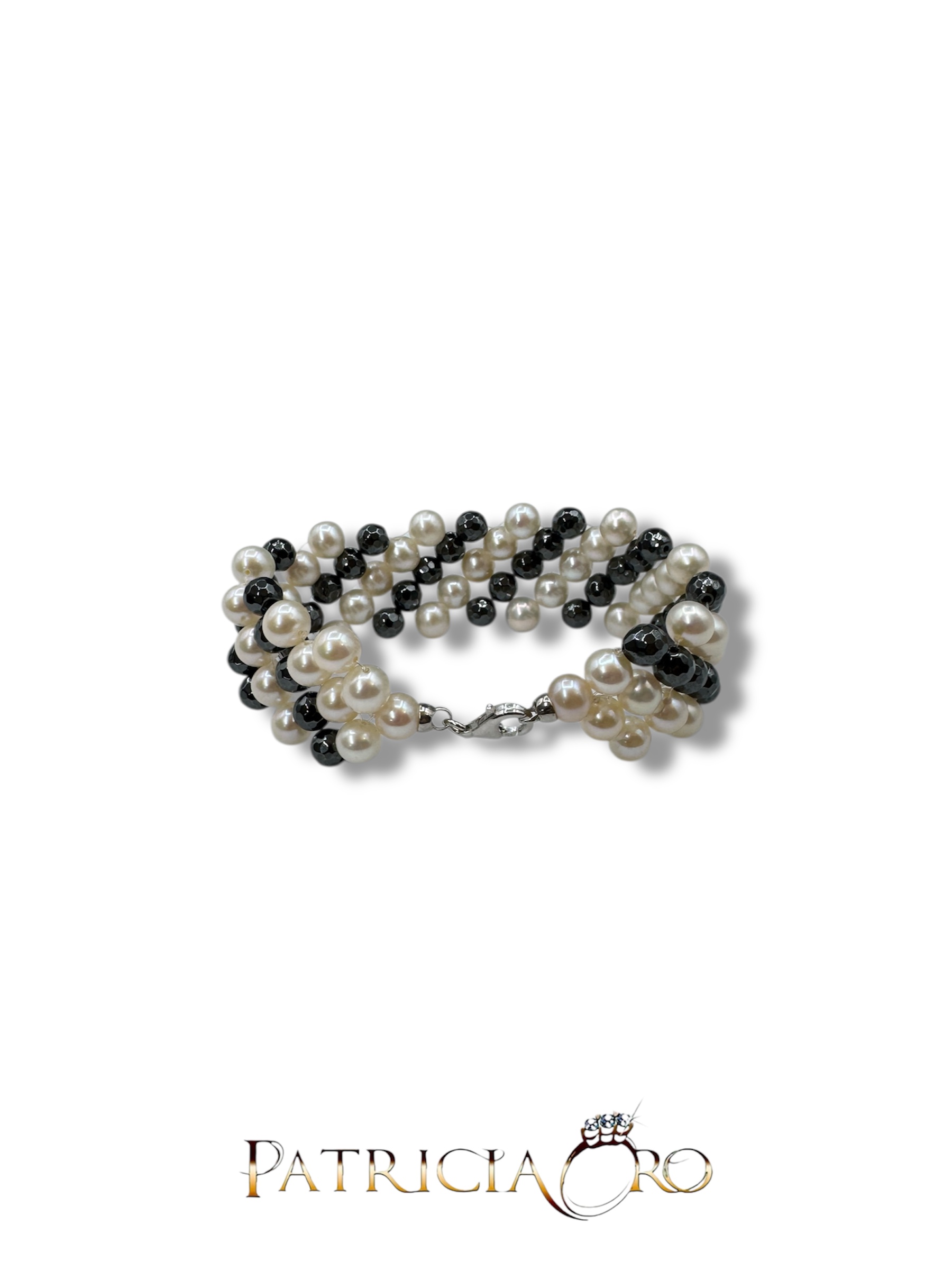 Bracciale da donna con perle ed ematite, un gioiello made in Italy di Patricia Oro Creations, perfetto per un regalo prezioso. (Vista 2)