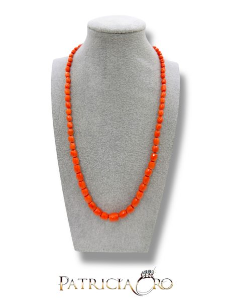 Collana Barilotti Sfaccettati Corallo Mediterraneo Naturale Oro 18k