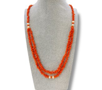 Splendida collana da donna Patricia Oro Creations con Corallo Sciacca e perle, un gioiello made in italy di alta gioielleria.