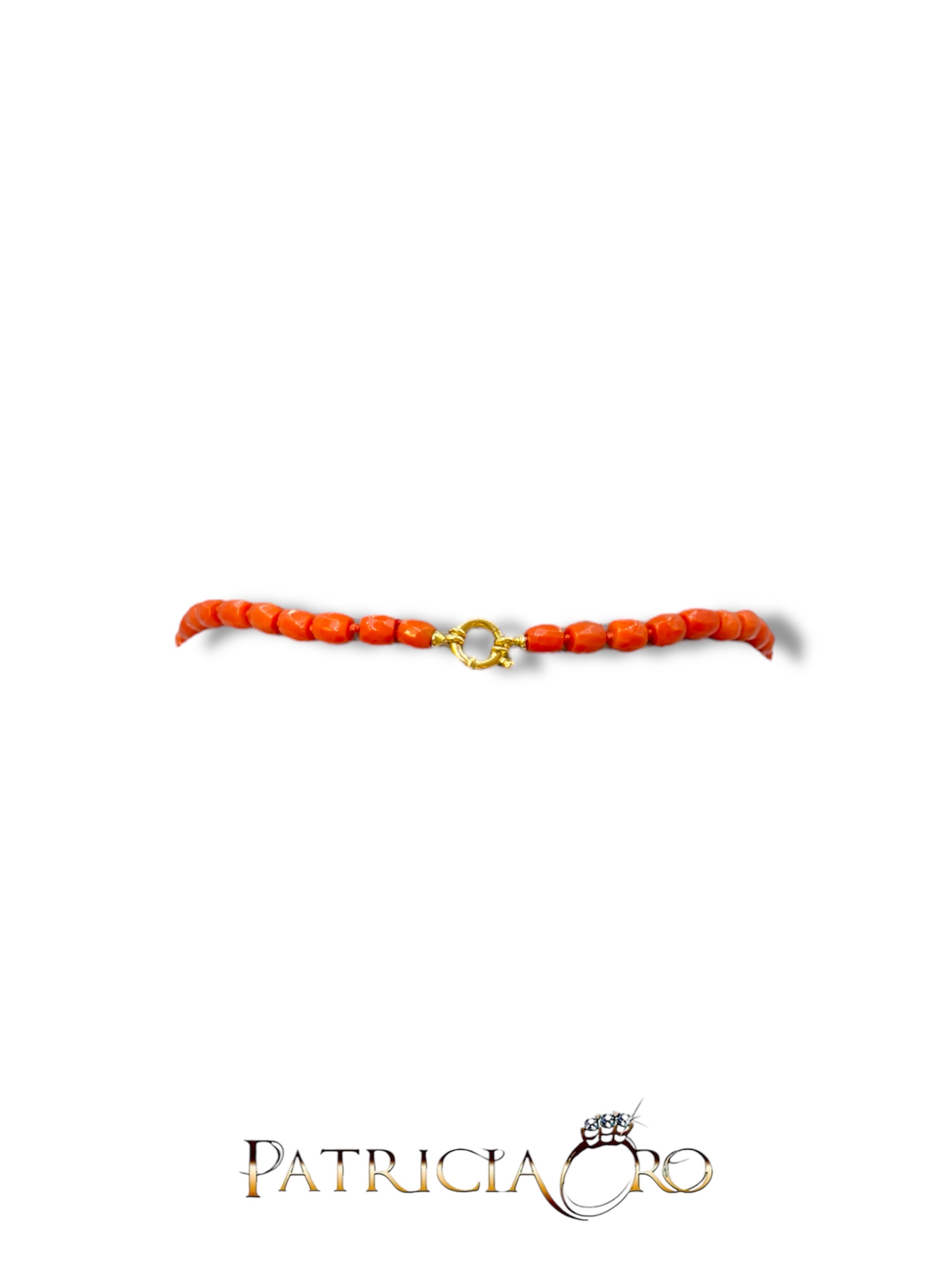 Splendida collana da donna con barilotti sfaccettati di Corallo Mediterraneo, un gioiello made in Italy di Patricia Oro Creations. (Vista 2)