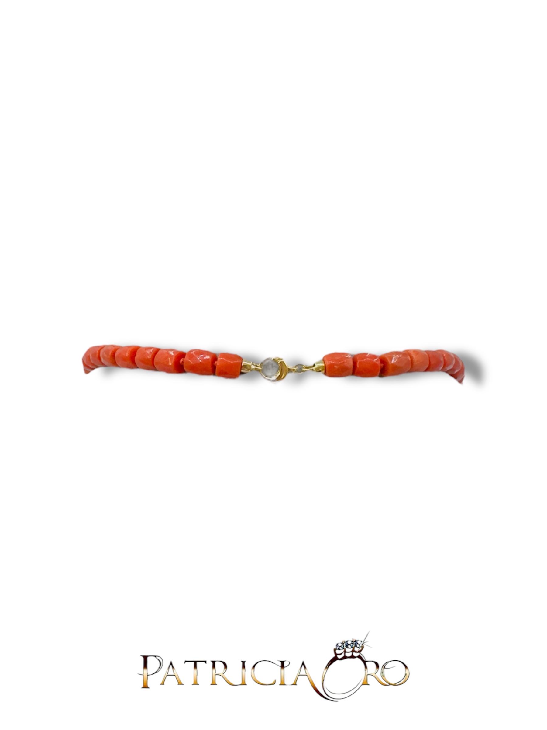 Collana da donna Patricia Oro Creations con barilotti sfaccettati di Corallo Sciacca, un gioiello made in Italy di alta gioielleria. (Vista 2)