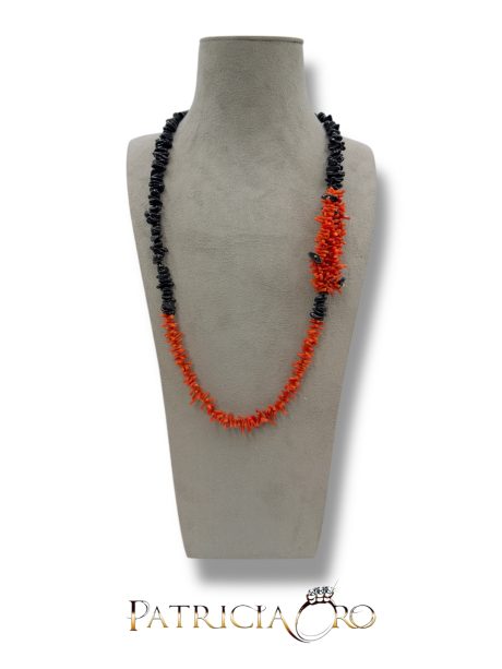 Collana Donna in Corallo Naturale di Sciacca con Tormalina Nera Patricia Oro