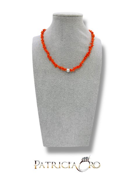 Collana corallo Sciacca e perla grigia in argento 925