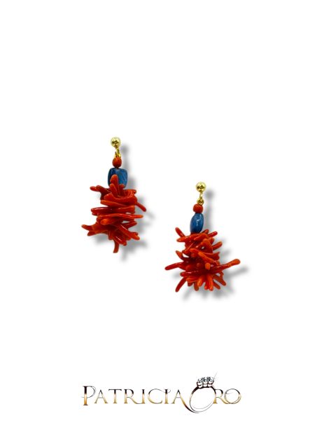 Orecchini Corallo Sciacca e Iolite in Argento 925