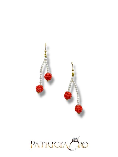 Orecchini Pendenti Corallo e Perle Argento 925 Patricia Oro